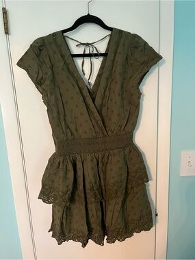 American Eagle Outfitters Olive Green Tiered Wrap Dress